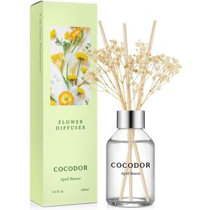 COCODOR Flower Reed Diffuser Set / 3.4oz / April Breeze/Scent Diffuser with Sticks Home Fragrance Reed Diffuser for Bathroom Shelf Decor