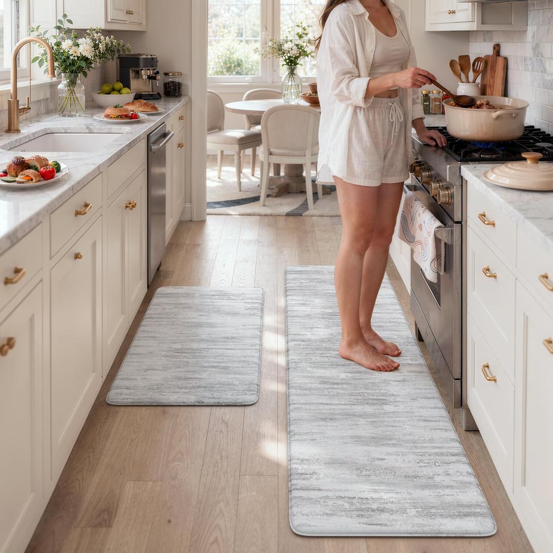 KIMODE Kitchen Mats Cushioned Anti Fatigue, Grey Farmhouse Kitchen Rugs