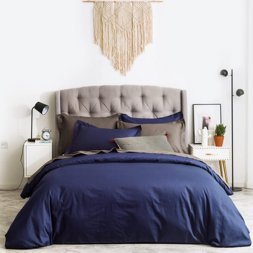 SUSYBAO Navy Duvet Cover King 100% Cotton 3 Pcs Set 1 Vintage Navy Blue Duvet Cover with Zipper Ties 2 Pillow Shams Farmhouse Dark Blue Hotel Collection Bedding Set Soft
