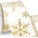 Ribbli Gold Snowflake Wired Ribbon,Ivory Satin with Big Glitter Snowflake Christmas Ribbon for Wreath ChritmasTree Decoration Gift Wrapping Home Decor, 2-1/2 Inch x 10 Yards