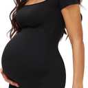 Peauty Buttery Soft Maternity Bodysuit, Short Sleeve Pregnancy Romper, Photoshoot Casual Workout Maternity-Clothes (Black, L)