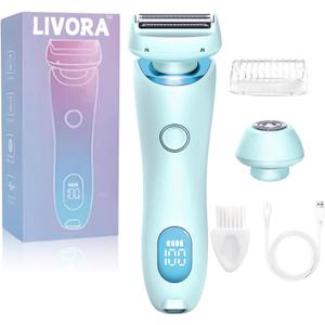 Livora Electric Shaver for WomenSilk Glide Pro ShaverRechargeable Electric Trimmer for Bikini, Pubic Hair, Legs, Body, Wet/Dry (Blue)