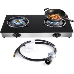 forimo Propane Gas Cooktop 2 Burners Gas Stove portable Tempered Glass Double Burners Stove Auto Ignition Camping Double Burner LPG for RV,Apartments,Outdoor