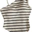 Verdusa Girl's Striped Off Shoulder High Low Knitted Tank Tops Textured Asymmetrical Sleeveless Tops (White)