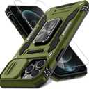 DEERLAMN Case for iPhone 13 Pro Max with Slide Camera Cover+Screen Protector(1 Pack),Rotated Ring Kickstand Military Grade Shockproof Protective Cover 6.7 Inch-Olive Green