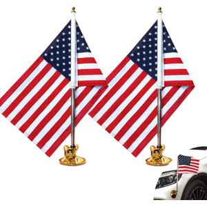 Anley US National Car Flag & Flagpole with Air Suction Mount - Outdoor Suction Cup Style Flag Pole for Car, Truck, Boat and Vehicle with American Flag (Set of 2)