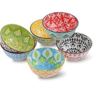 AHX Porcelain Dessert Bowls Cereal bowl - Ceramic Bowl Set of 6 - Colorful Small Bowls for Ice Cream | Soup | Cereal | Rice | Snack | Side Dish | Condiment Microwave and Dishwasher Safe