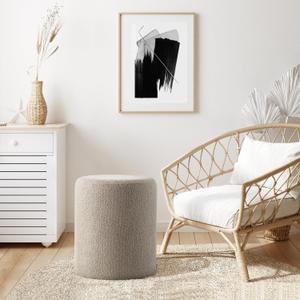 Get Set Style Modern Round Ottoman with Soft Padded Seat, Multifunctional Vanity Stool for Makeup, Upholstered Footrest Stool Ottoman Foot Stool for Living Room, Bedroom, 14.5"D x 14.5"W x 17.3"H