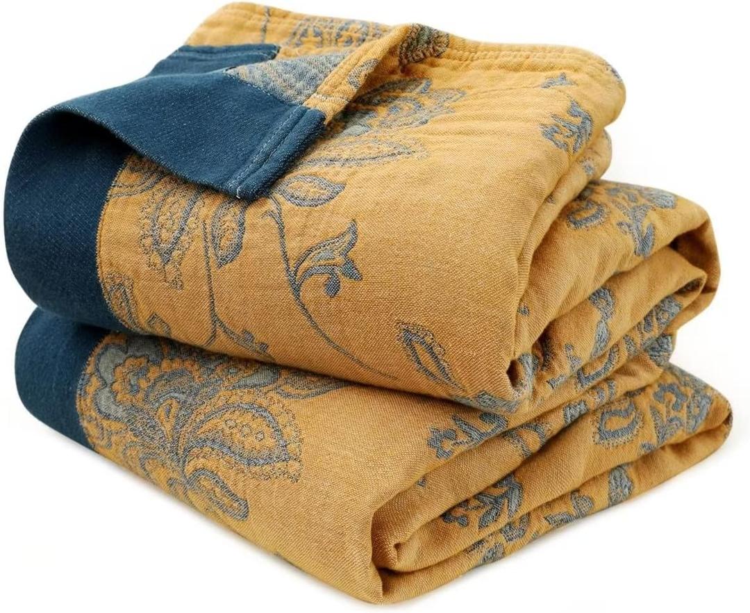 LUTBM Boho Throw Blanket for Bed 100% Cotton Ultra Soft Rustic Quilt Summer Blanket Floral Printed Farmhouse Decor Bed Blankets,60"x80" All Season Rustic Throw for Sofa Couch Chair