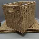 Foldable Storage Baskets with Handles Paper Rope Storage Baskets Rectangle Collapsible Hand Woven Storage Cubes Bins for Organizing Shelves Living Room Bedroom Pantry (3, 11'' x 11'' x 11'')