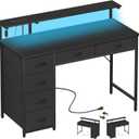 Somdot Computer Desk with Power Outlet and LED Lights, Desk with 6 Drawers, 39 Inch