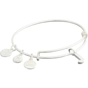 Alex and Ani Expandable Bangle for Women, Initials A to Z Letter Charms, Shiny Finish, 2 to 3.5 in (Silver)