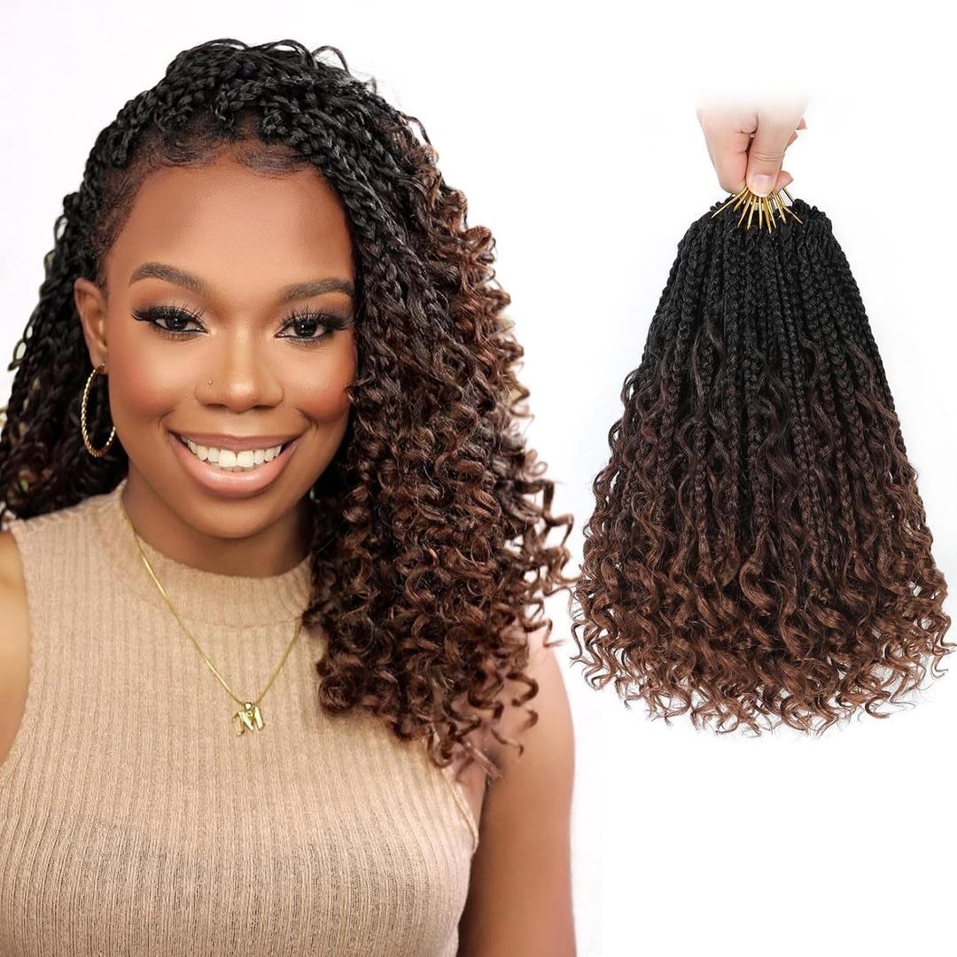Fulcrum Goddess Box Braids Crochet Hair 10 Inch,9 Packs Box Braid Crochet Hair for Women,Pre-looped Bohemian 3X Crochet Braiding Hair with Curly Ends(10Inch, 1B/4/30#)