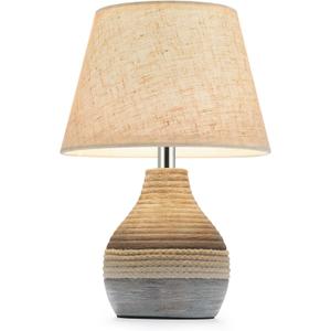 10" H Small Rechargeable Cordless Ceramic Table Lamp with Remote, RGB & Warm White Light, Timer & Dimmer, Battery Table Lamp with Linen Shade for Patio, Bedroom, Living Room, Dining Table