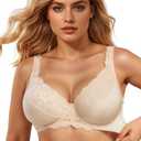 Ultra Soft Lace Bras for Women, Full Coverage Underwire Minimizer Bras, Lifting Comfort Bra for Everyday Wear. (36DDD, Cornsilk)