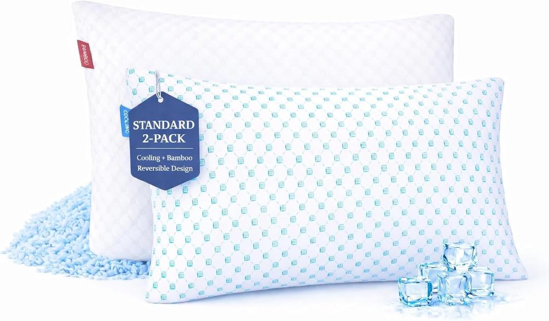 Nestl Cooling Pillow for Sleeping 2 Pack, Luxury Shredded Memory Foam Pillows Standard Size Set of 2, Adjustable Cold Gel Pillows for Hot Sleepers Supportive Cool Pillow for Side Back Stomach Sleepers
