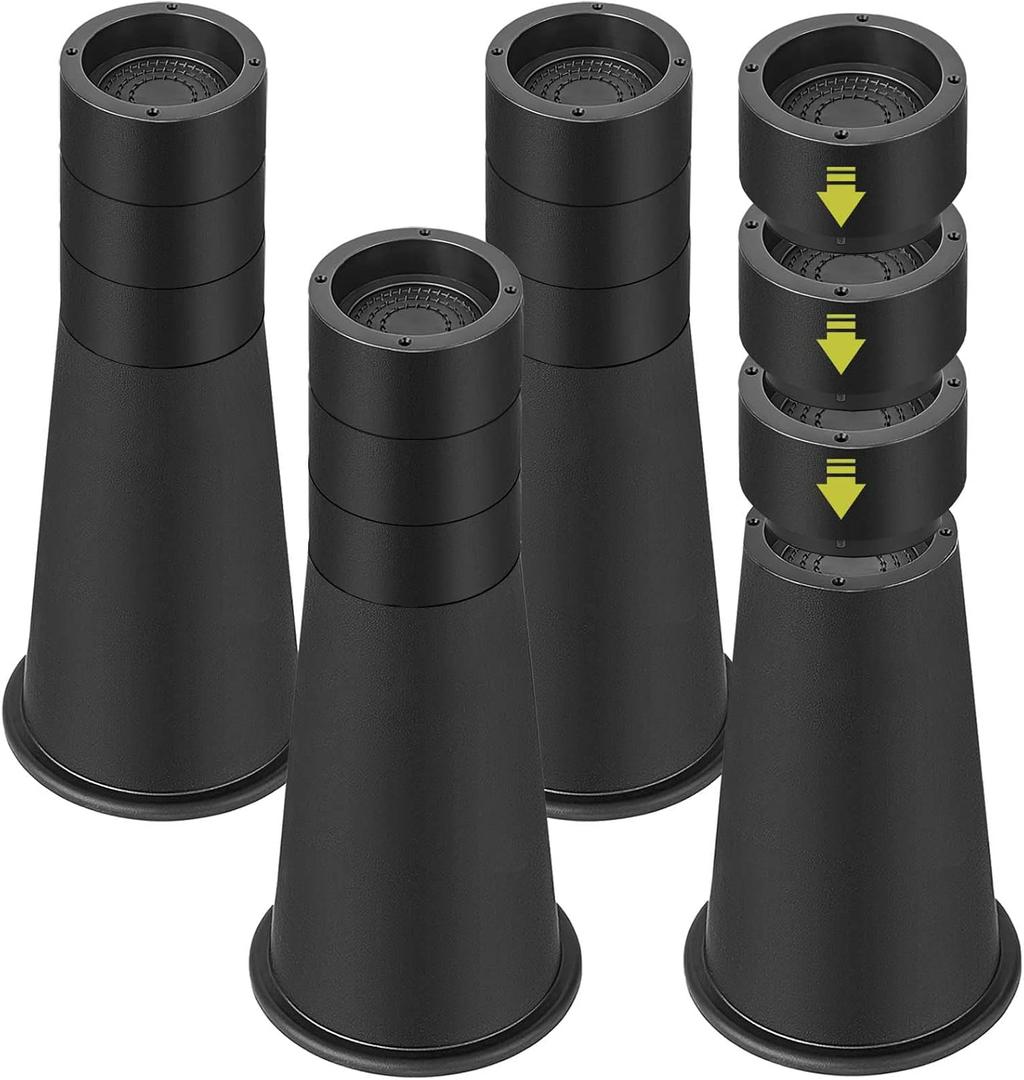 4 Pack Bed Risers 12 or 8 Inch Heavy Duty, Adjustable Furniture Risers Lift Height 13.4",11.6", 9.8", 8" For Table Desk Couch Chair Sofa Cabinet Bed Frame Dorm, Round Stackable Table Leg Risers, Black