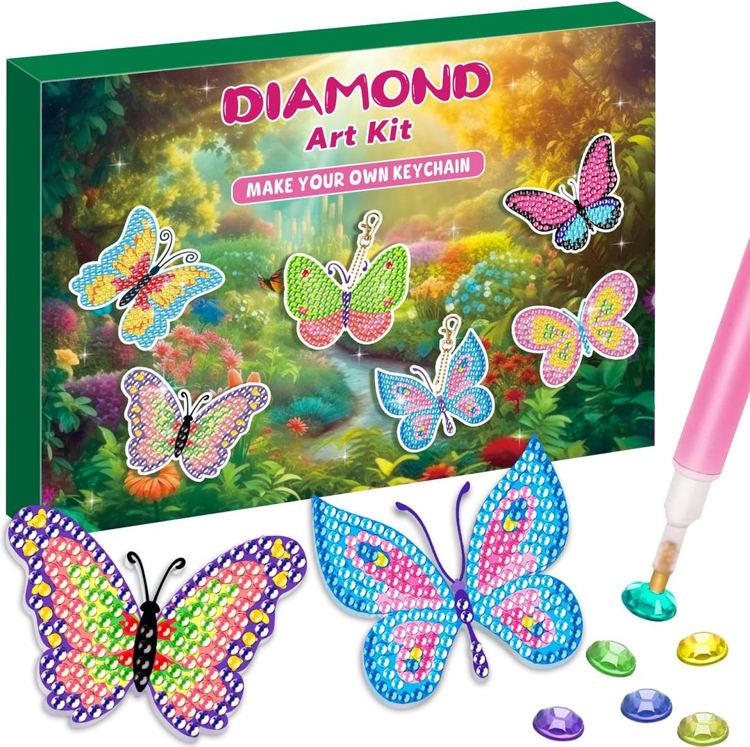 Labeol Arts and Crafts for Kids Ages 8-12 - Creat Your Own GEM Keychains-5D Diamond Art by Numbers GEM Art Kits for Kids Girls Toddler Crafts Age 6-7 6-8 10-12 (Butterfly)