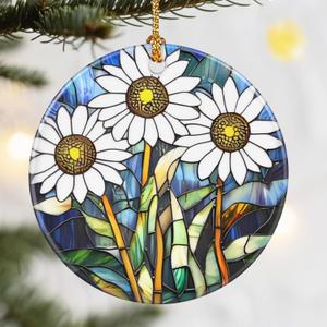 4 x Christmas Ornaments, 2.8in Ceramic Birth Flower Ornament, Xmas Decor, Christmas Tree Ornaments, Xmas Decorations for Tree, Holiday Ornament, Birth Flower Gifts, Gift Ideas, Gifts for Women - Apr