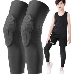 Bohope Kids Youth 5-15 Years Padded Leg Compression Sleeve Knee Guards Protective for Basketball, Baseball, Football Goalkeeper, Volleyball, Skating, Cycling. Universal for Boys and Girls