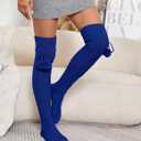 YELAIVP Women's Thigh High Socks - Extra Long Cable Knit Over the Knee Socks and Leg Warmers (923-dark Blue)