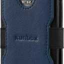 RUNBOX Leather card Holder Wallet for Men and Women, Holds 8+ Cards Plus Cash, RFID Blocking Mens Wallet with Stretchable Cash Band, Massive Capacity Wallet for Front Pocket, Perfect Gifts for Men (05- Black & Blue)