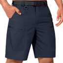 Mens Cargo Hiking Shorts Water Resistant Quick Dry Lightweight Breathable Tactical Shorts with Nylon Belt (34W x 12L, Navy Blue)
