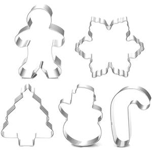 Christmas Cookie Cutter Set - 5 Piece Holiday Cookies Molds - Snowman, Christmas Tree, Gingerbread Man, Candy Cane, Snowflake
