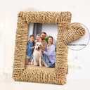 2 Pcs Rattan Picture Frame, 4x6 Boho Photo Frame Handmade Farmhouse Wicker Picture Frame Set for Wall and Tabletop Display (Natural, 4X6+4X6)