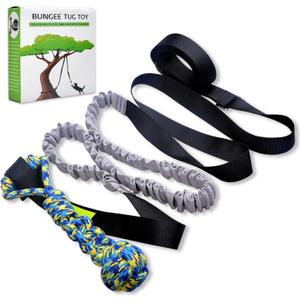 LOOBANI Outdoor Bungee Tug Toy, Dog Toy Hanging from Tree for Small to Large Dogs, Interactive Exercise Play Cord & Tether with Chew Rope Toy (Black)