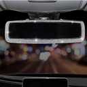 Bling Rhinestone Car Rear View Mirror with Crystal Diamonds Bling Rhinestones Cars Rear View Mirrors for Women,Car Interior Trim. (Sliver)