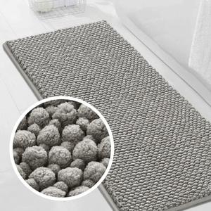 Turquoize Bathroom Runner Extra Long Bathroom Rug Dove Chenille Bath Rug Non Slip Shaggy Bath Mat Shag Shower Mat, Soft and Cozy, Super Absorbent Water, Washable Rug, 47" X 20", Dove Gray
