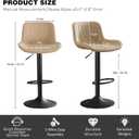 Set of 2 Modern Bar Stools, Adjustable Swivel Counter Height Kitchen Bar Stools with Backrest, Faux Leather Padded Seats, Kitchen Island Chairs for Breakfast Bar, Khaki