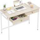 Weehom Computer Desk with Drawers, Home Office Desk for Writing, Studying, and Gaming - Sturdy and Spacious Workstation for PC and Laptop (Beige)