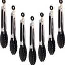 Winning team 7 Pack Kitchen Tongs Set 7-Inch Black Mini Small Food Tongs with Stainless Steel Silicon Handles and Nylon Tips Heat Resistant Tongs for Cooking, Serving, BBQ, Grilling, Salad and More