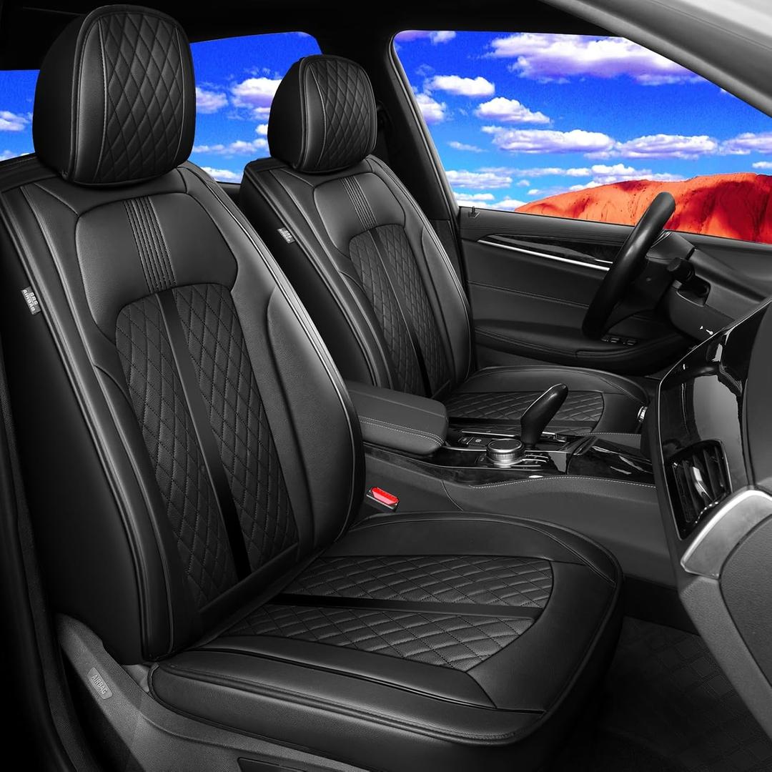 Fit HR-V Car Seat Covers for Select Honda HRV 2016-2024 2025 LX/EX/EXL/Sport - Full Coverage Leather, Airbag Compatible, Waterproof & All Weather Seat Cushion Protector, Full Set, Black