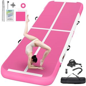 FBSPORT Inflatable Air Gymnastics Mat Training Mats 4/8 inches Thickness Gymnastics Tracks for Home Use/Training/Cheerleading/Yoga/Water with Pump (6.6ft*3.3ft*4in(2*1*0.1m))