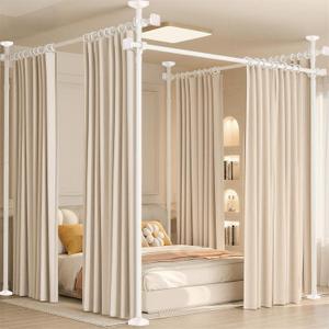Room Divider No Drilling Curtain Rod Wall Divider for Room Separation, 4-10ft(H) 28-209inch(W) Adjustable Temporary Privacy Wall Divider, Heavy Duty Partition Separator Freestanding Tension, White