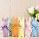 Orgrimmar 6Pcs Easter Flocked Bunny Figurines - 8.8" Bow-Tie Rabbits, Soft Tabletop Ornaments for Home Office Spring Decor & Easter Party Supplies