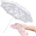 Mini White/Pink Lace Parasol with Floral Gloves, Vintage Lace Umbrella for Wedding Decor, Tea Party & Photography Props