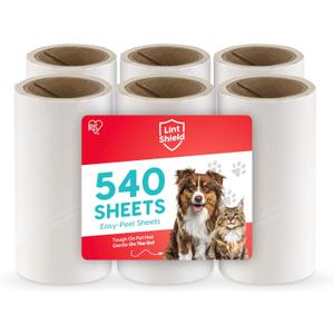 IRIS USA Extra Sticky Lint Rollers, 6 Pack of Standard Refills Only - No Handle/Cover Included - 90 Sheets/Roll, 540 Sheets Total, for Dog Cat Pet Hair On Clothes, Couch, Bed, Floor, Car, Stairs