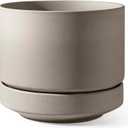 LE TAUCI Large 14 Inch Plant Pot with Saucer | Ceramic Outdoor & Indoor Big Planter Pot | Drainage Hole, Mesh Pad | Unglazed Porous | Modern Minimalist for Home and Patio Neutral Gray