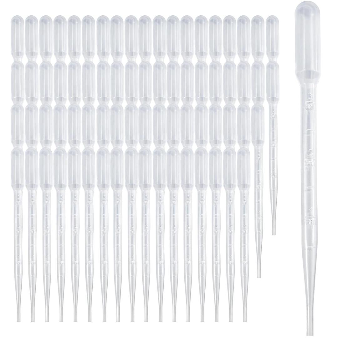 100 PCS 3ML Pipettes Dropper - Disposable Plastic Dropper Pipette for Accurate Liquid Transfer, Excellent Suction, Pipettes for Essential Oils, Resin, Crafts, Labs, Kids Activities, DIY Art