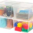 IRIS USA 4-Pack Storage Bins with Lids, 25 Quart, Clear Stackable Containers Box Organize Shoes Closet Shelves Clothes Blankets Towels - BPA-Free Plastic