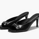 Coutgo Women's Heeled Mules Peep Toe High Heels Backless Dress Shoes Summer Slide Sandals with Metal Chain, Size 8
