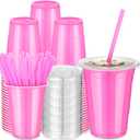 LemonRoad 50 Set 16 oz Pink Plastic Cups with Lids and Straws for Party (EXP 10/23/26)
