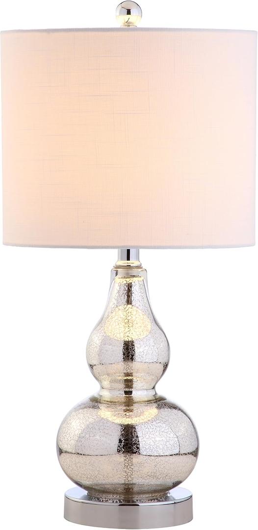 JONATHAN Y 20.5" Mercury Silver Glass Table Lamp, Modern Gourd Bedside Nightstand Lamp for Bedroom, Living Room, White Linen Shade, LED Bulb Included (JYL1028C)