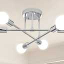 Modern Sputnik Chandelier, 6-Light Ceiling Light,Flush Mount Ceiling Light Fixture for Bedroom,Dining Room,Kitchen,Office,Silver