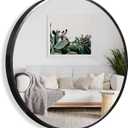 NeuType Round Mirror Circle Mirror Metal Framed Wall Mirror Large Vanity Hanging Decorative Mirrors for Bathroom, Bedroom, Living Room, Entryway (Black, 80cm)