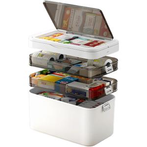 4 Tier Medicine Cabinet Organizer,Portable Medicine Cabinet with Handle, Multipurpose Medical Box with Pill Box, Empty First Aid Kit for Home,Multipurpose Medical with Removable Tray